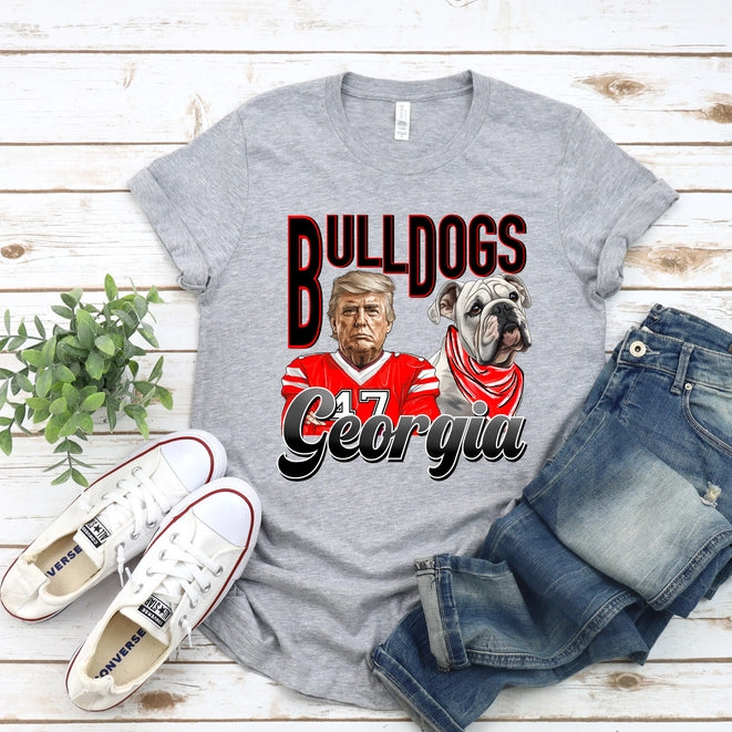 Georgia Bulldogs - Donald Trump and BullDog Grey T-Shirt