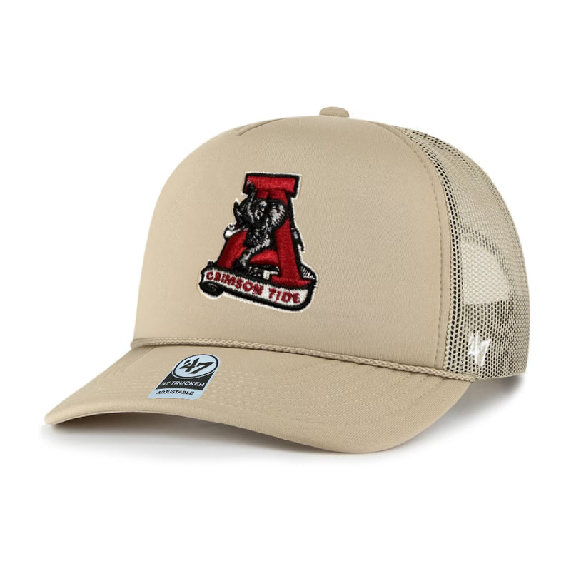 Alabama Crimson Tide - Khaki Foam Front Mesh Trucker Adjustable Hat, 47 Brand