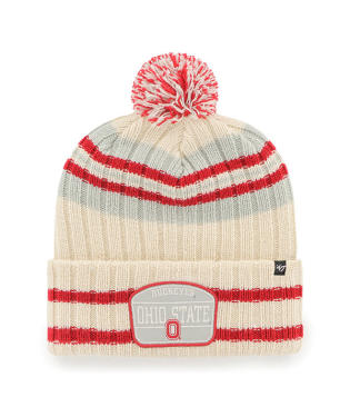 Ohio State Buckeyes - Natural Home Patch Cuff Knit Beanie, 47 Brand