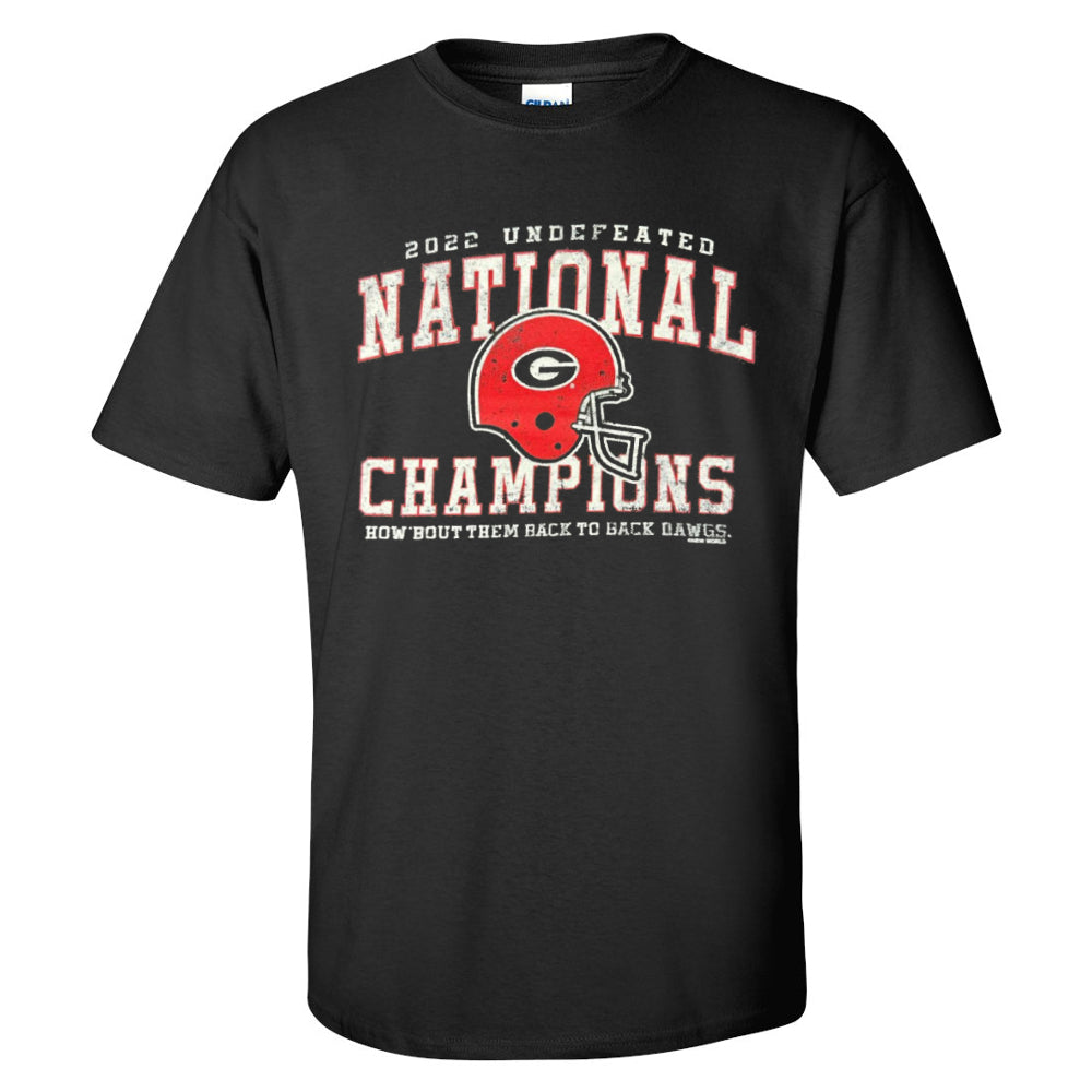 Georgia Bulldogs - 2022 Undefeated National Champions How'bout Them Back to Back Dawgs Black T-Shirt