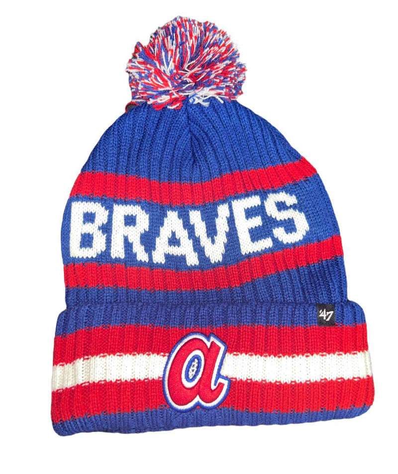 Atlanta Braves - Coopertown Royal Bering Cuff Knit Beanie with Pom, 47 Brand