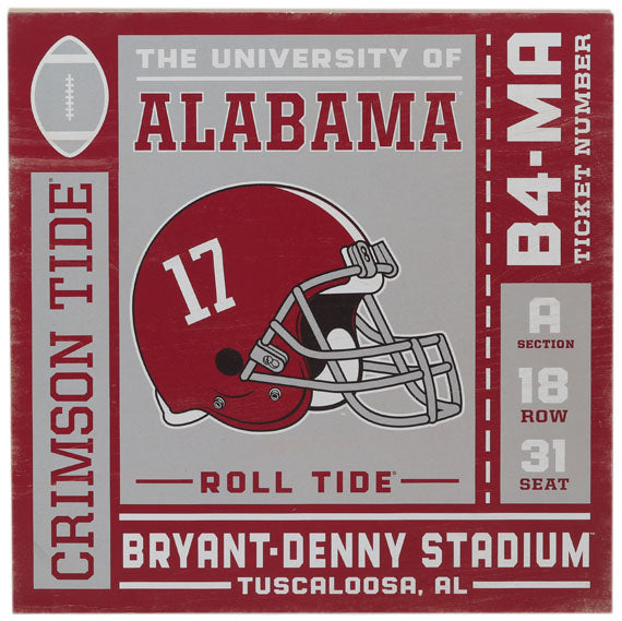 Alabama Crimson Tide - Admit One Ticket Wood Wall Decor