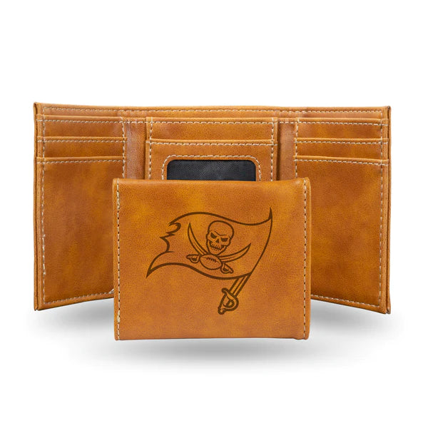 Tampa Bay Buccaneers - NFL Laser Engraved Brown Trifold Wallet