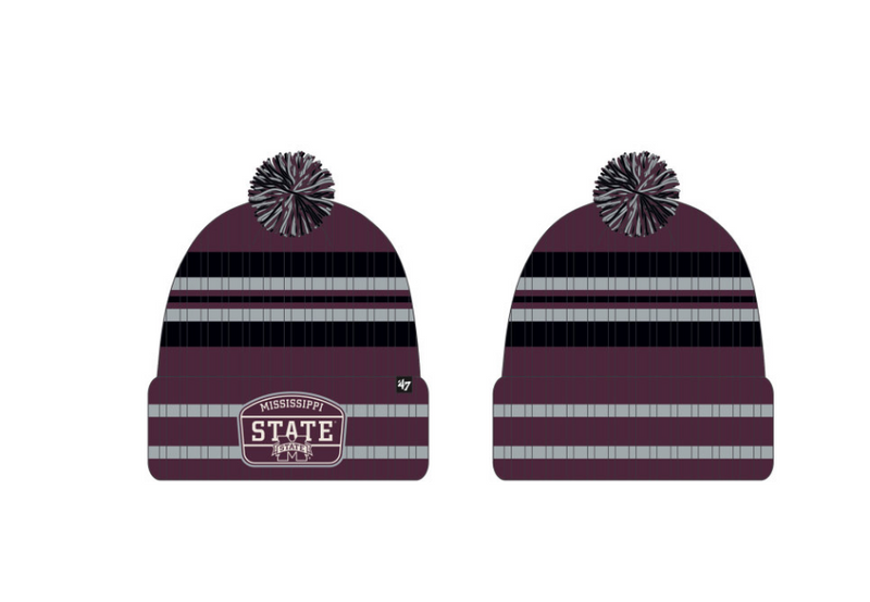 Mississippi State Bulldogs - Dark Maroon Hone Patch Cuff Knit Beanie with Pom, 47 Brand