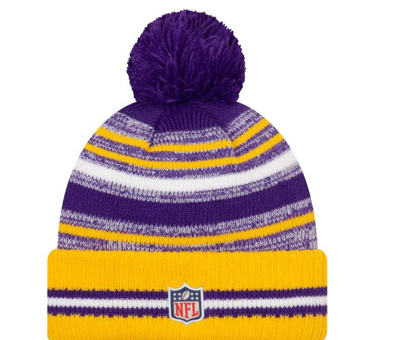 Vikings Purple/Gold 2021 - NFL Sideline Sport Official Pom Cuffed Beanie, New Era