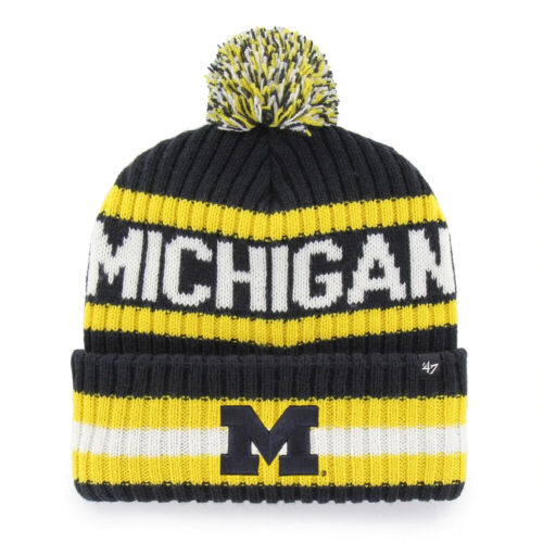 Michigan Wolverines - Navy Knit Cuff Beanie with Pom, 47 Brand