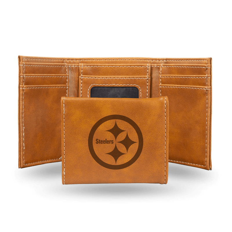 NFL Pittsburgh Steelers Laser Engraved Tri-Fold Wallet, Brown