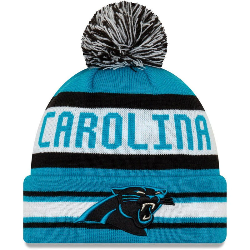 Carolina Panthers - Blue Jake Striped Cuffed Knit Hat with Pom, New Era