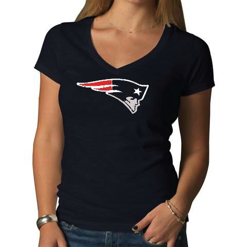 '47 Women's New England Patriots Rival Navy V-Neck T-Shirt